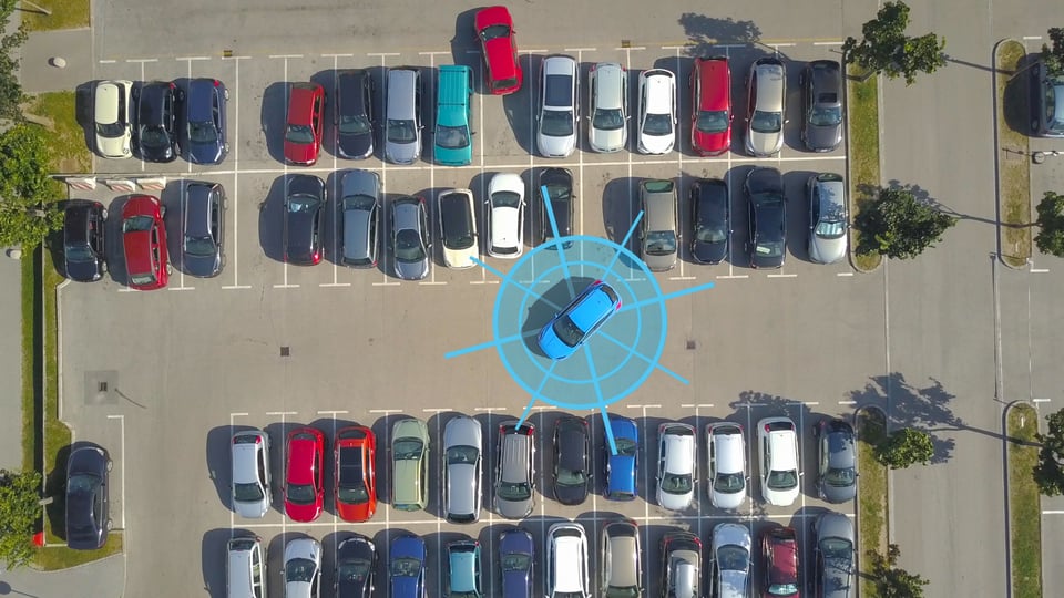 Car in parking lot with it's location pinned
