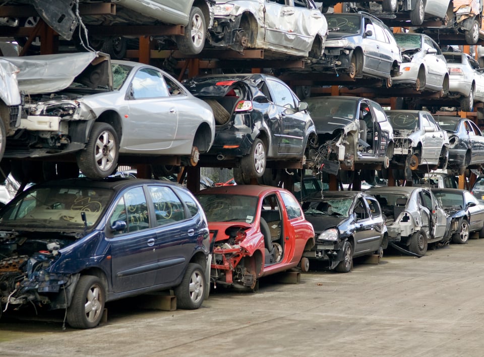 Salvage Cars Lined Up